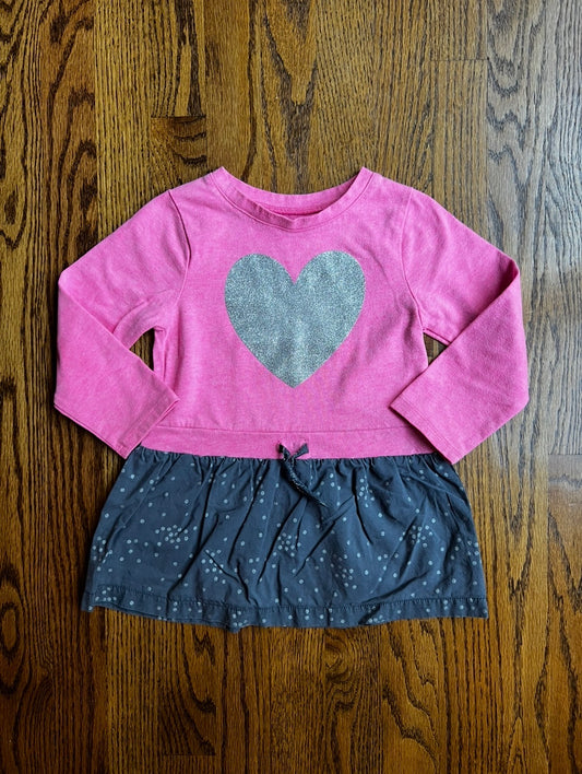 Seller #115 - Carter’s Girls 3T Pink & Gray Tunic Top with Silver Heart, VGUC