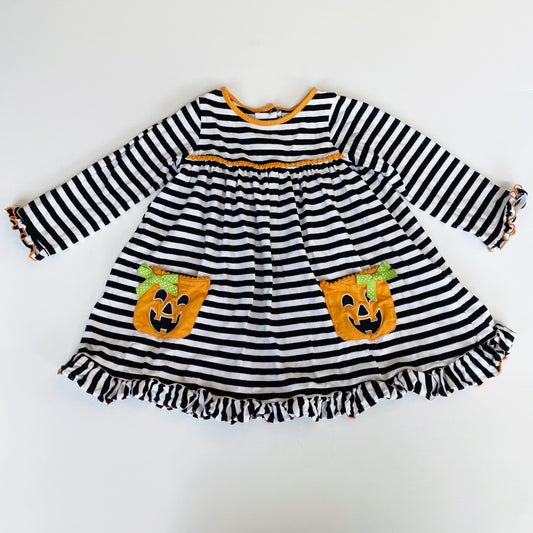 #118 | Size 4T | Goodlad Girls Halloween Striped Dress with Pumpkin Pockets