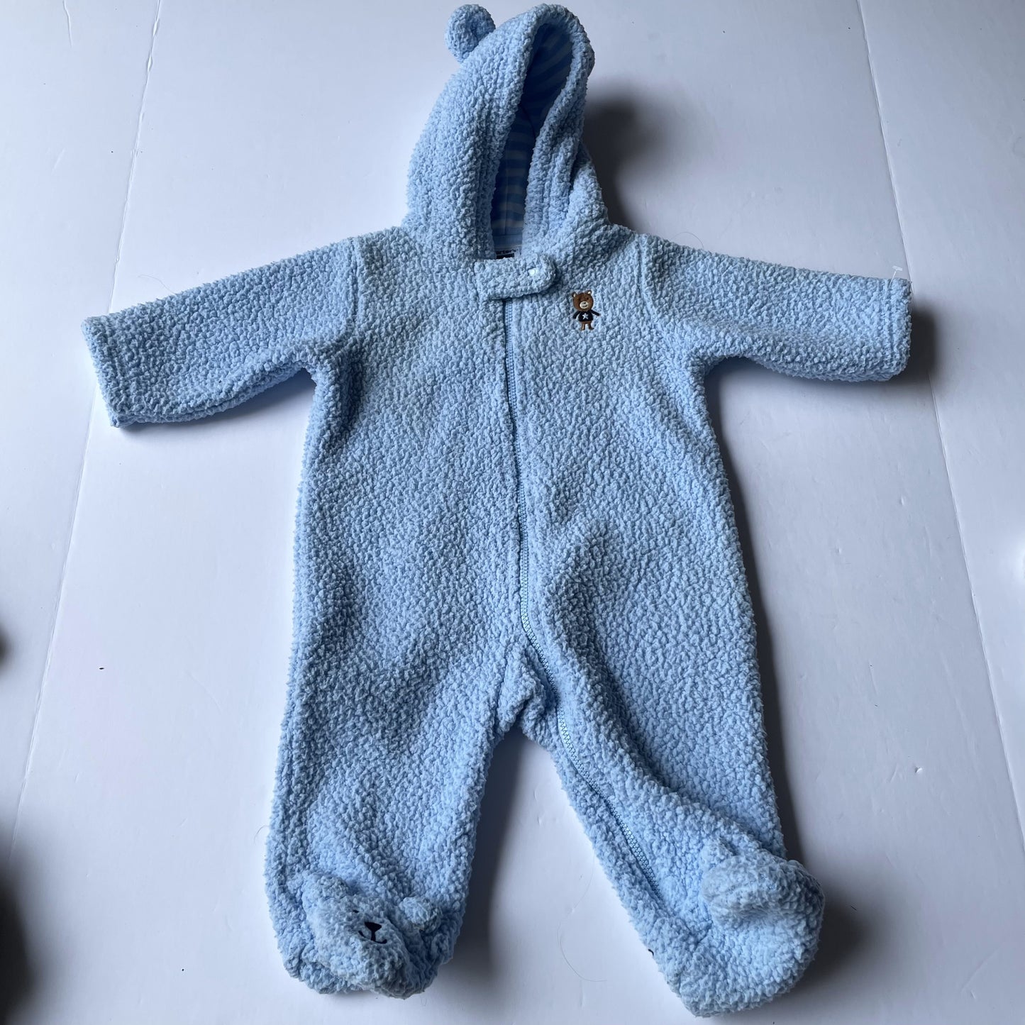 Seller 67 -Carter's Blue Fleece Hooded Bear Sleeper 6mo