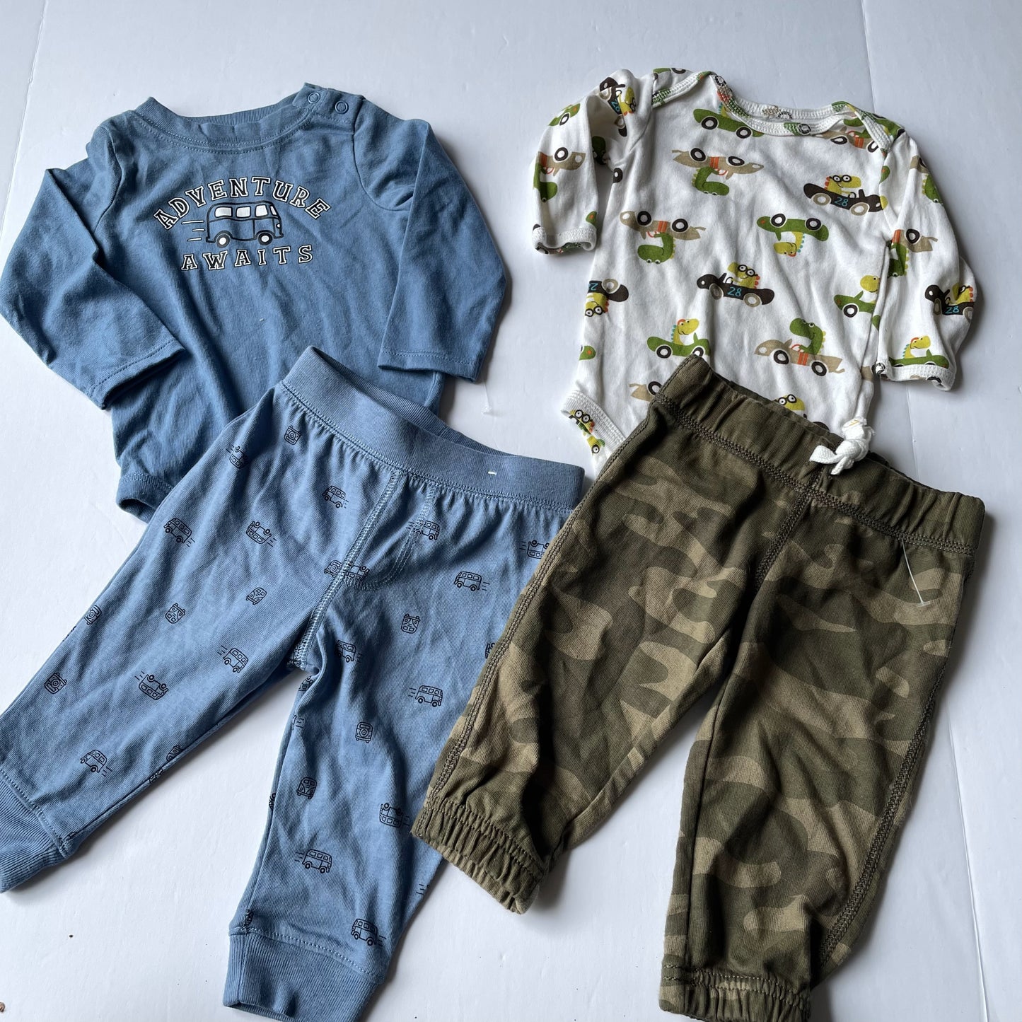 Seller 67 - Adventure Awaits & Camo Car Onesie Outfit Set 6mo