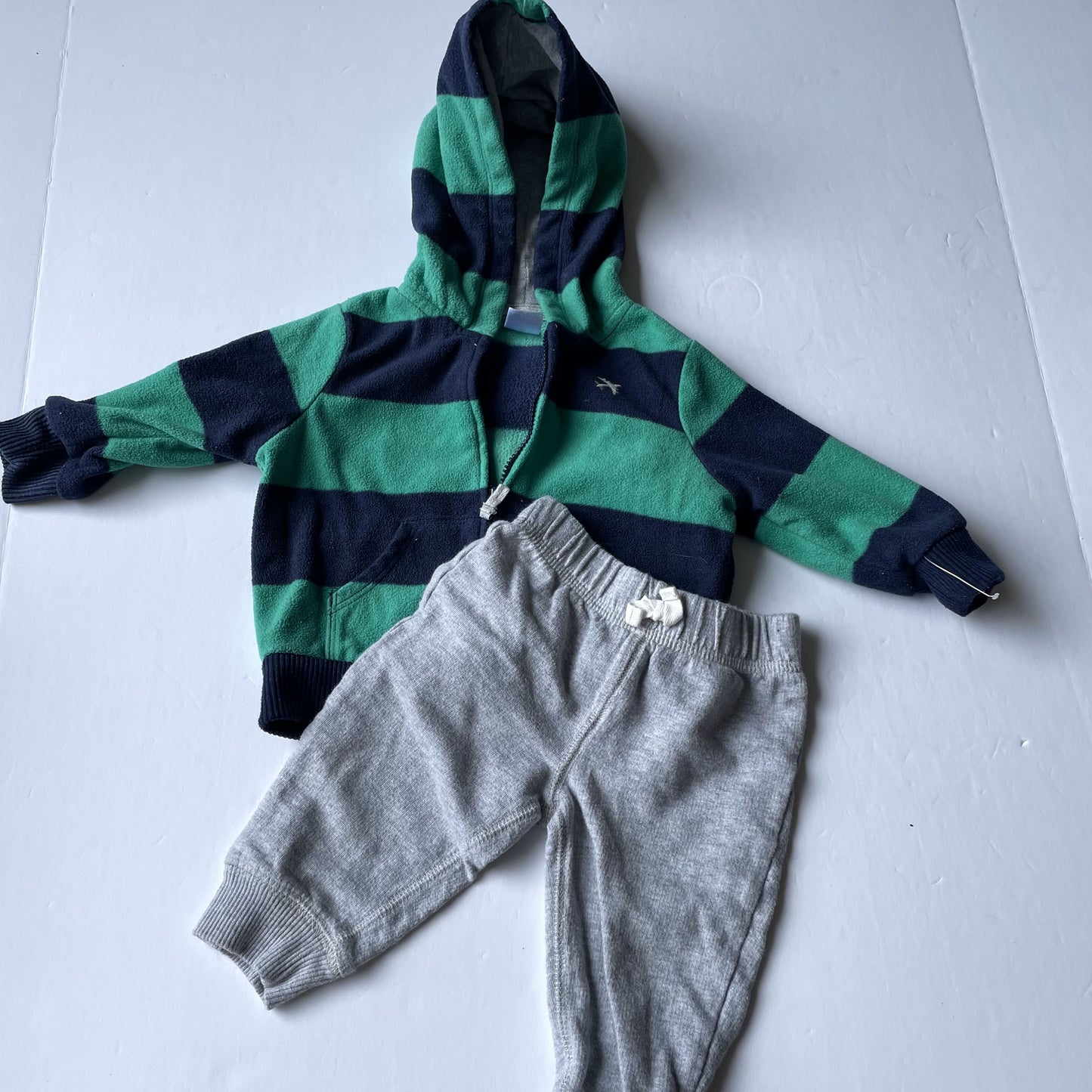 Seller 67 -Carter's Navy Green Stripe Jacket with Grey Pants 6mo