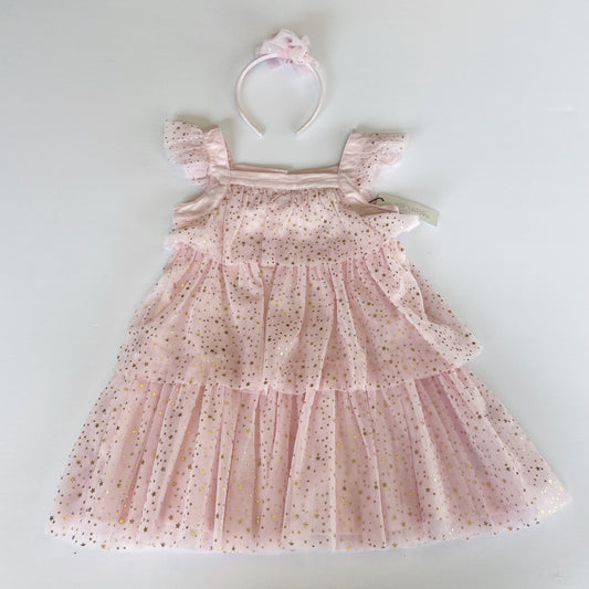 #118 | Size 4T | Rachel Zoe Girls Pink Tulle Star Dress with Headband