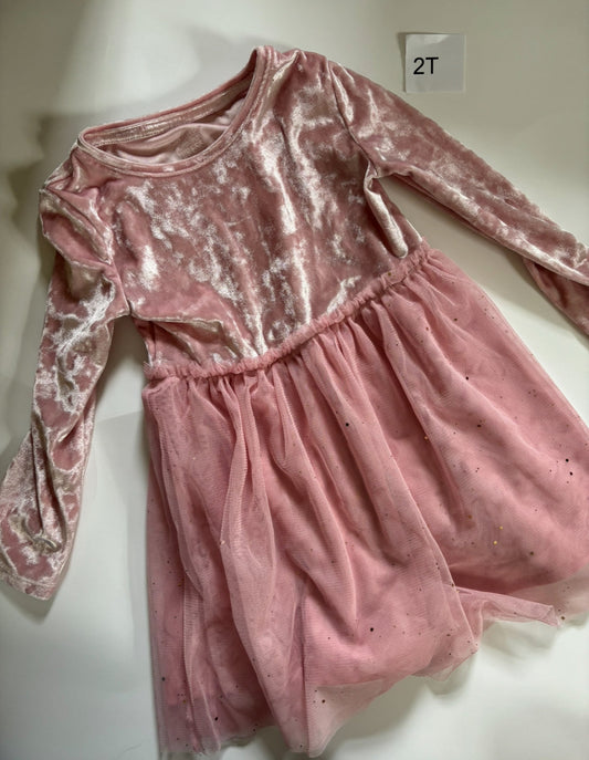 205 2T Pink Long Sleeve Velvet/Tulle Dress  1 of 2