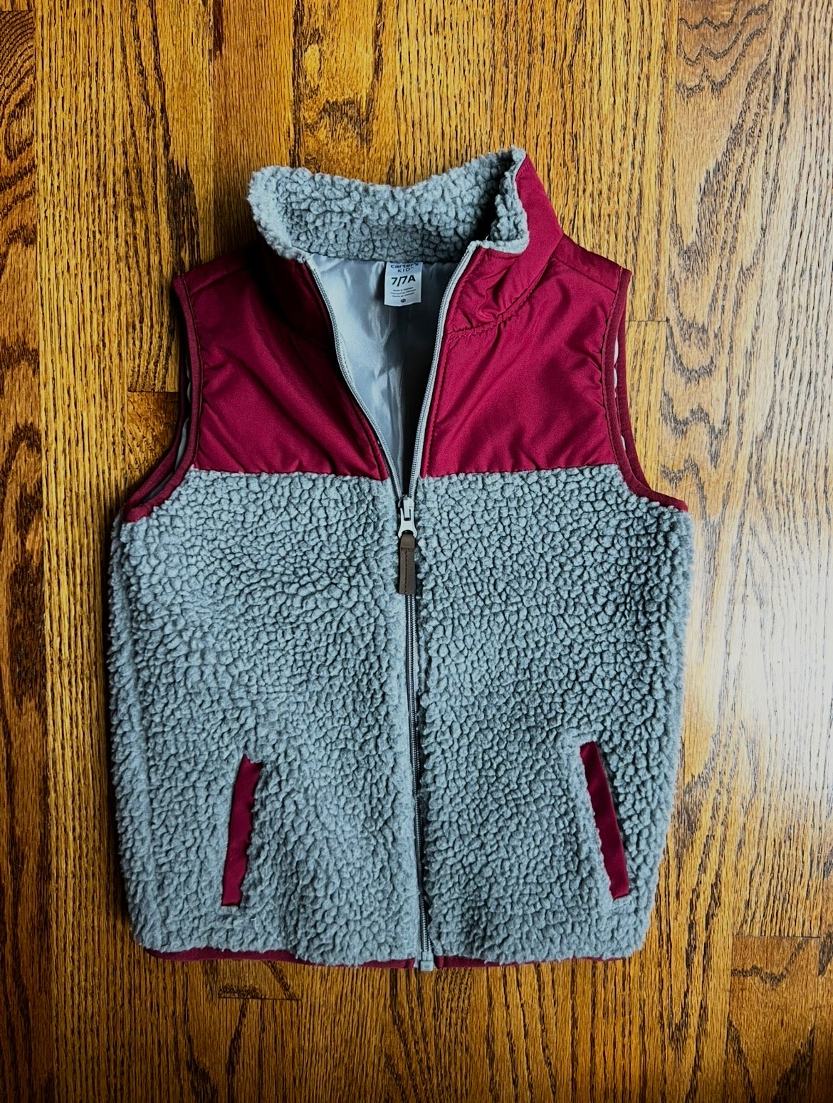 Seller #115 - Carter’s Boys 7 Burgundy/Gray Sherpa Vest, EUC
