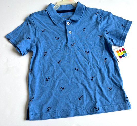 Boys Size 4 Blue Golf Shirt with Collar - Anchors / Nautical Themed - New