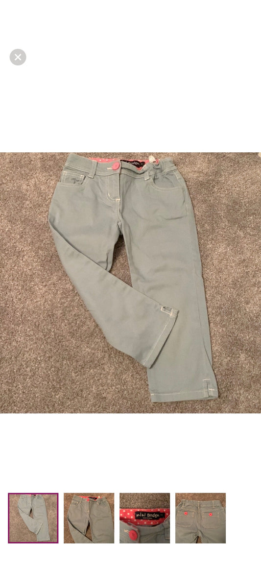 #130 Mini Boden Girls Sz 7 Capri Blue Cotton Cropped Pants