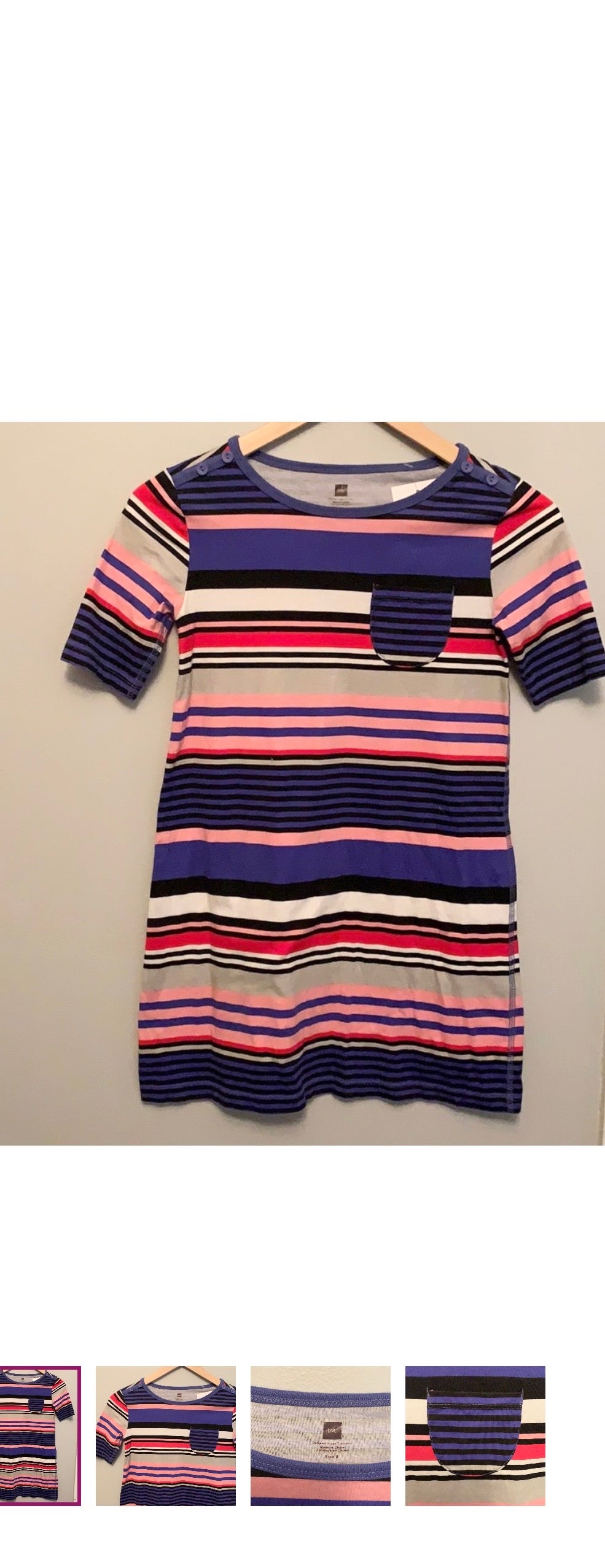 #130 Tea Girls Sz 8 Striped Cotton Dress