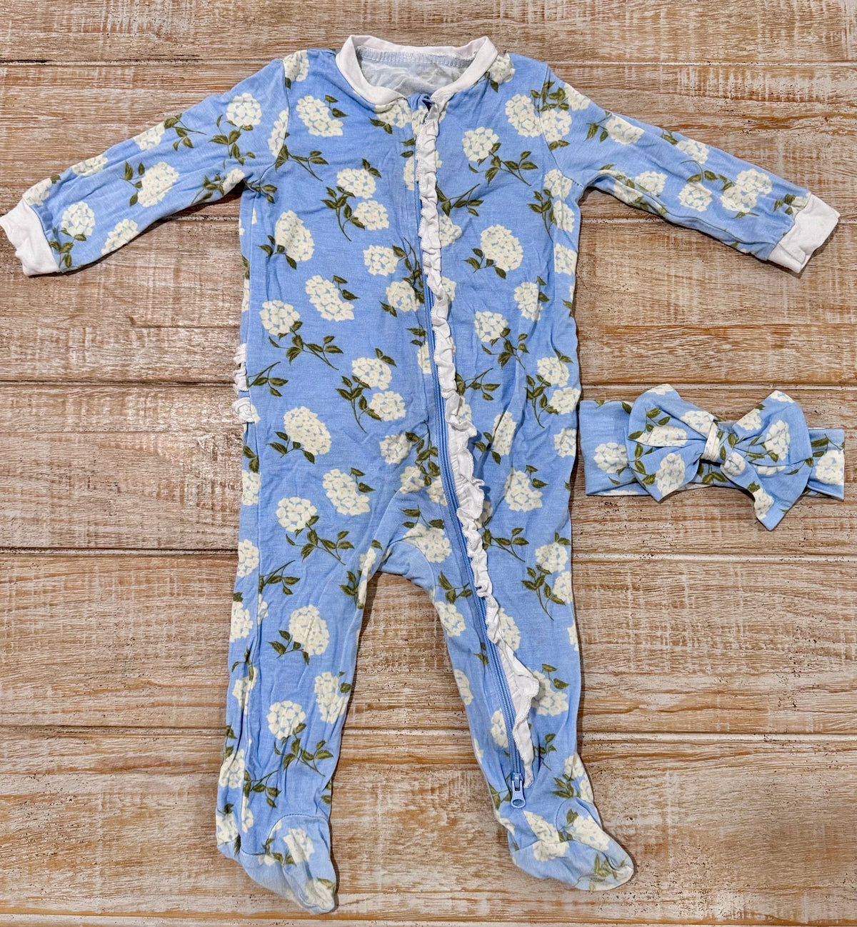 #108 Milkberry Ruffle Zip Set w/ Matching Box 6-9M GUC