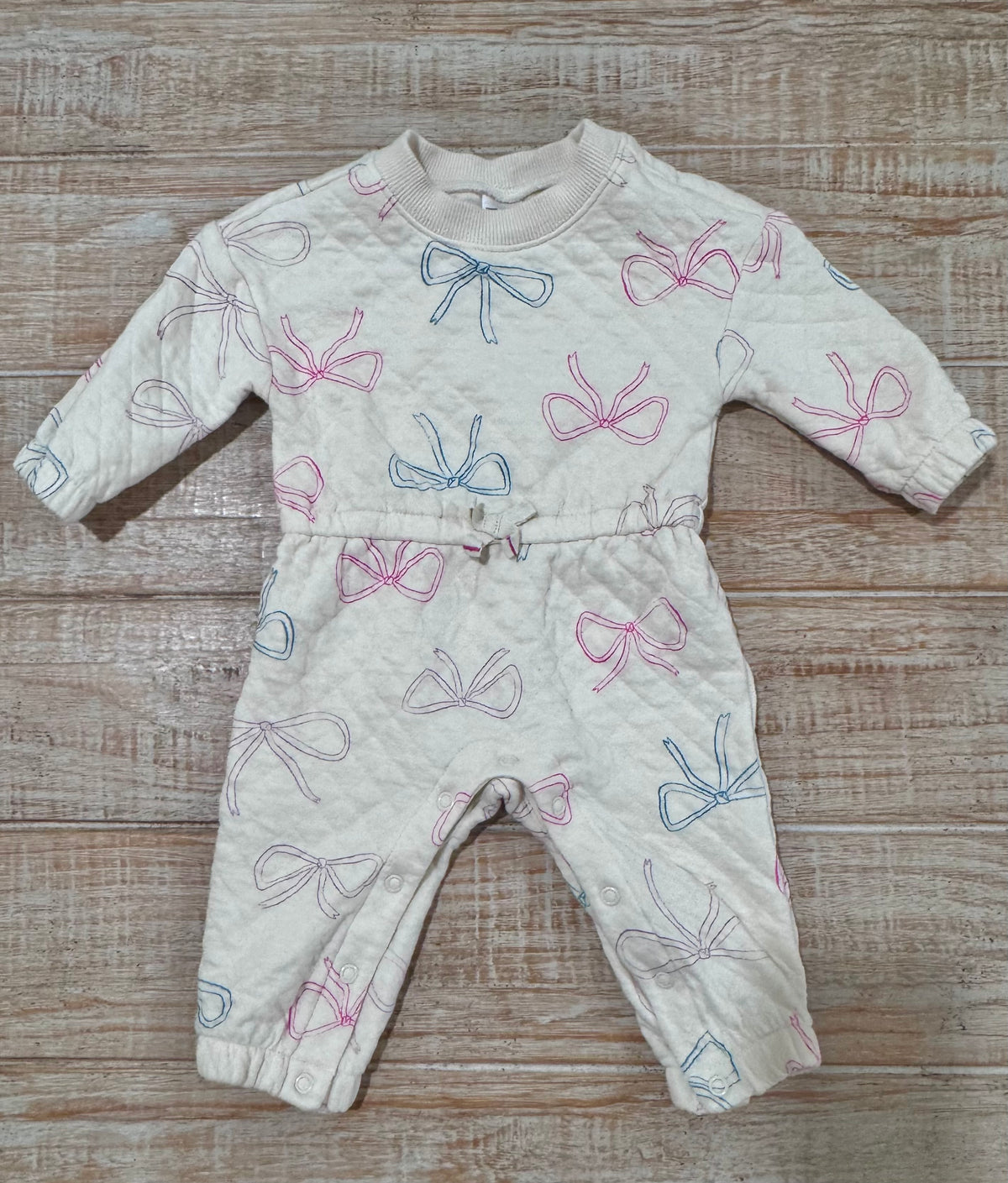 #108 Carters Baby Girl Bow Print Long-Sleeve Jumpsuit 6M NWOT