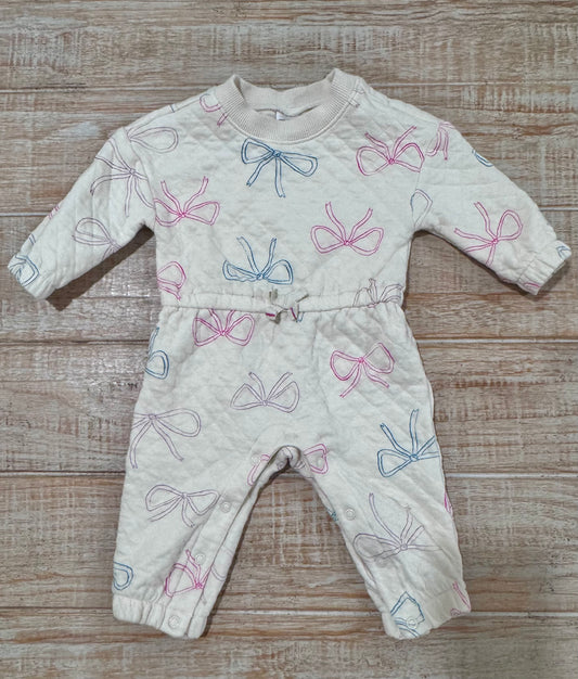 #108 Carters Baby Girl Bow Print Long-Sleeve Jumpsuit 6M NWOT