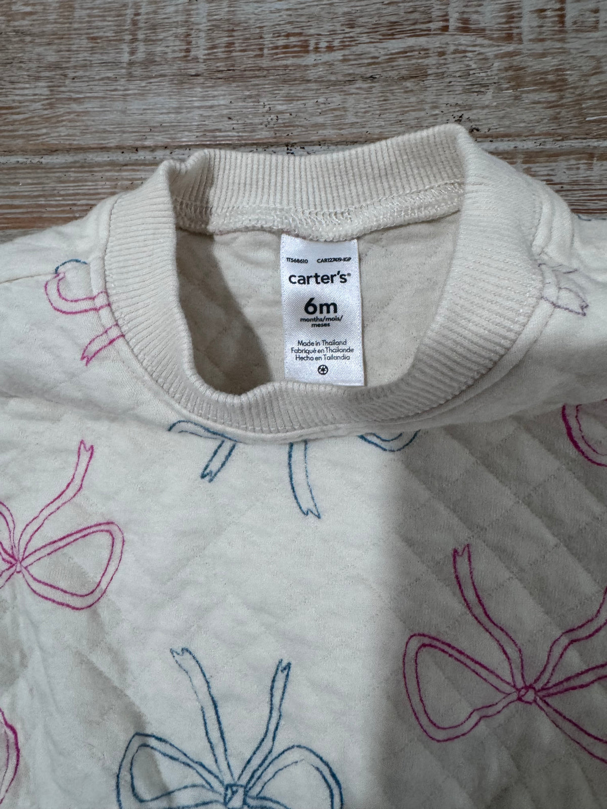 #108 Carters Baby Girl Bow Print Long-Sleeve Jumpsuit 6M NWOT