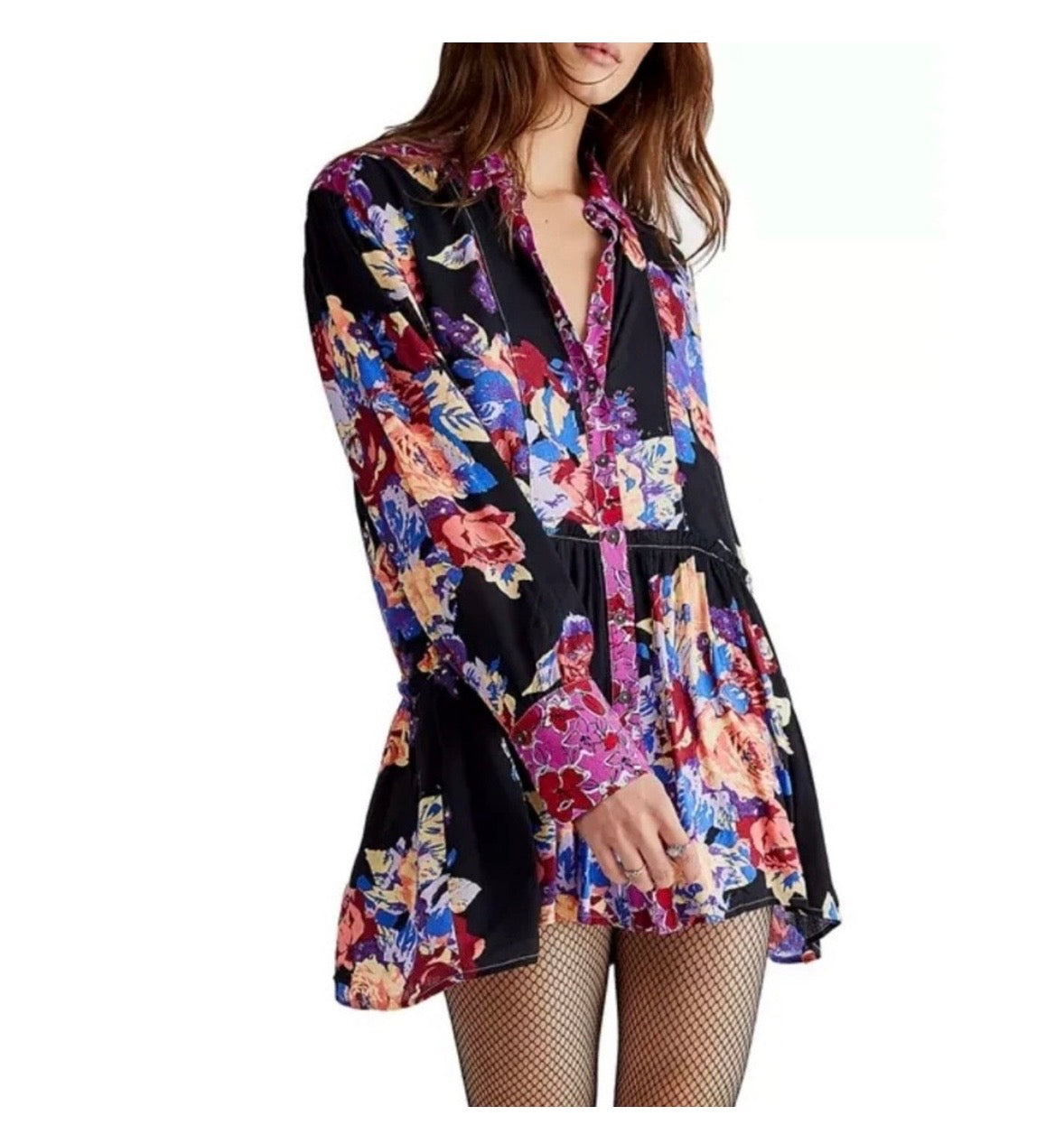 #130 Free People Brunch a Bunch Sz S Floral Long Sleeve Womens Dress Anthropologie $298