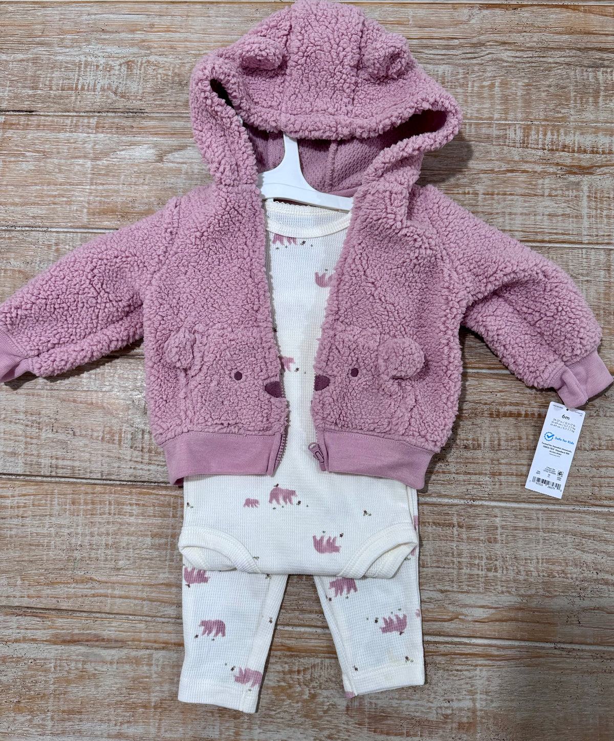 #108 Carter's Baby Girl 3-Piece Bear Teddy Fleece Layering Set Size 6M NEW
