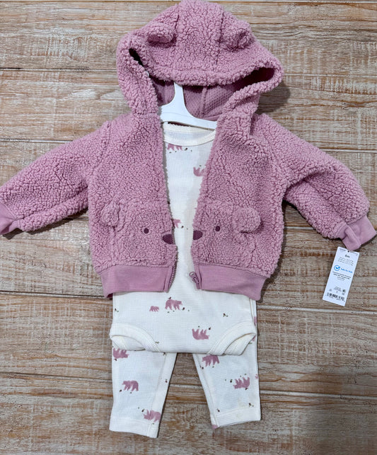 #108 Carter's Baby Girl 3-Piece Bear Teddy Fleece Layering Set Size 6M NEW