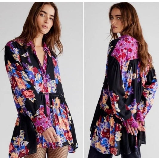 #130 Free People Brunch a Bunch Sz S Floral Long Sleeve Womens Dress Anthropologie $298