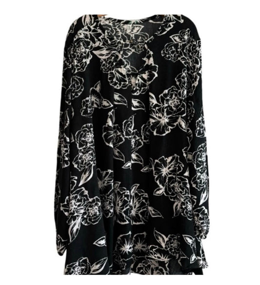 #130 Free People Snap Out of It Black Cream Floral Sz S Tunic Dress Womens Long Sleeve $298