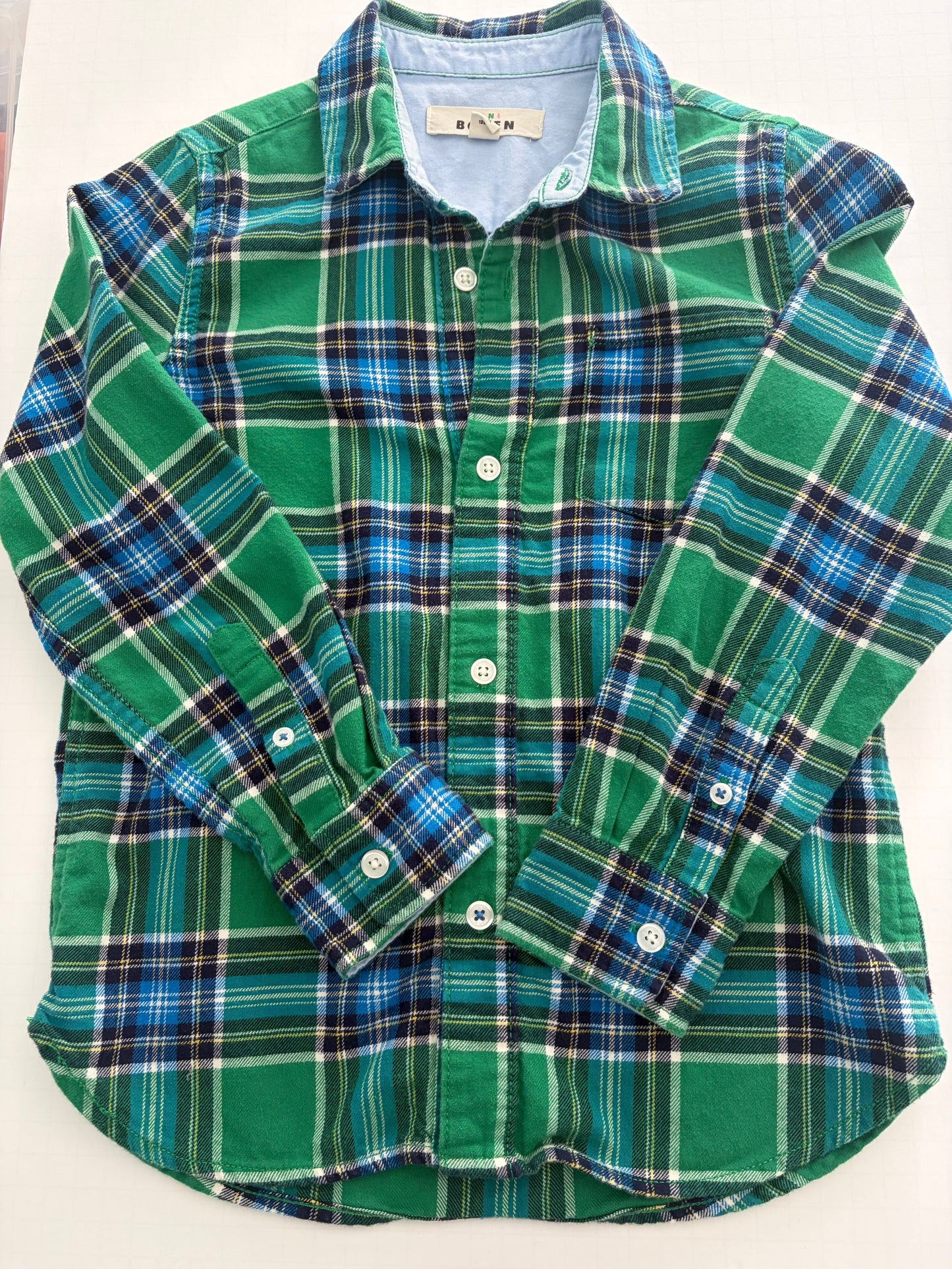 Seller #91 Boys' size 7-8 MiniBoden flannel button down (green/blue) NWOT
