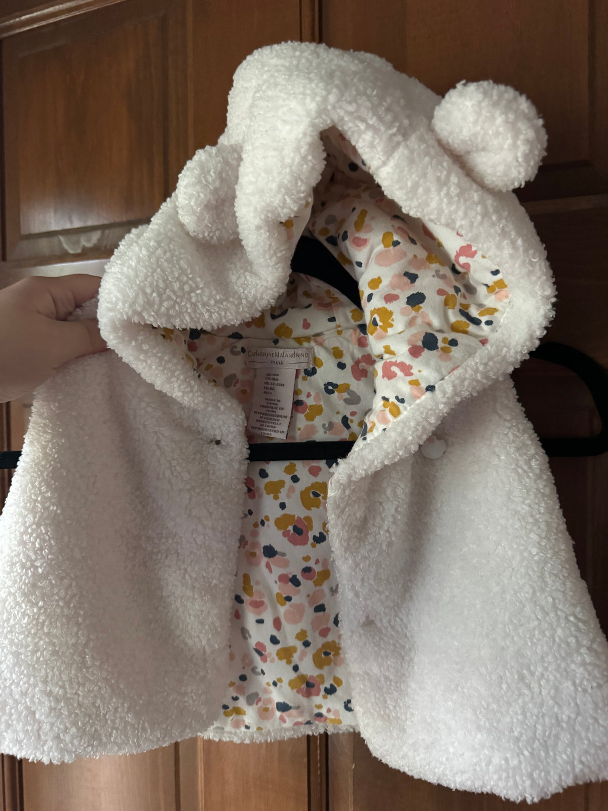 #129 EUC Catherine Malandrino Mini 18 Month Girls Sherpa Hooded Vest with button closure