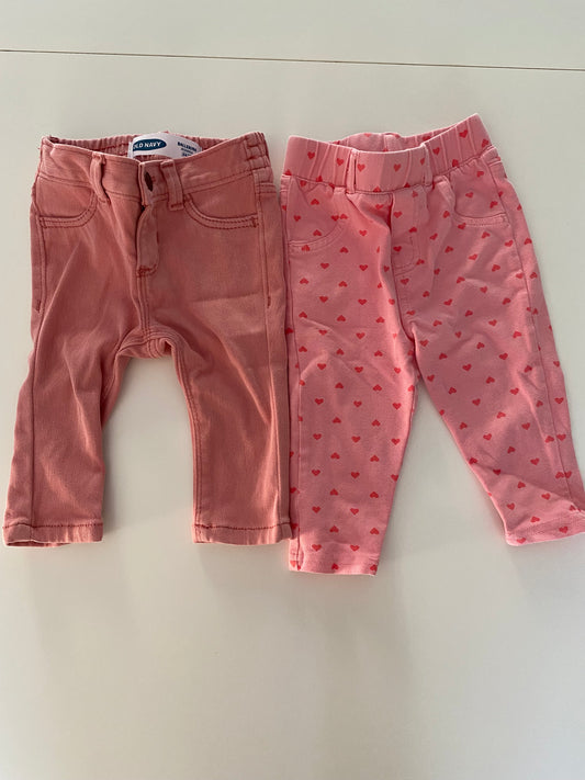 #117. Pink jegging bundle, Girls 6-12M, GUC, Hanna Andersson pink heart jegging and Old Navy pink jeggings