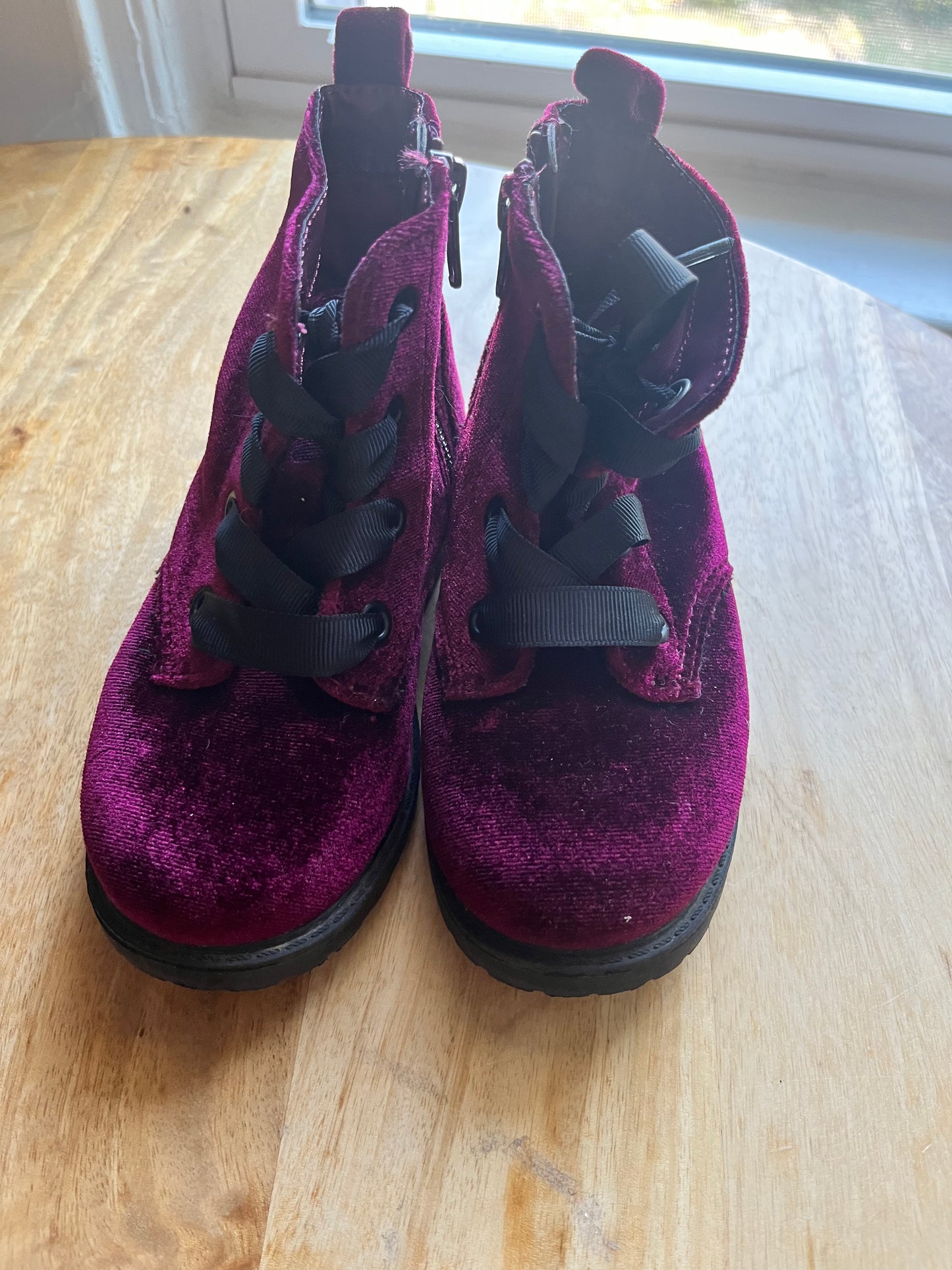 #97- Cat & Jack Toddler Girls Velvet Burgundy Boots Size 9