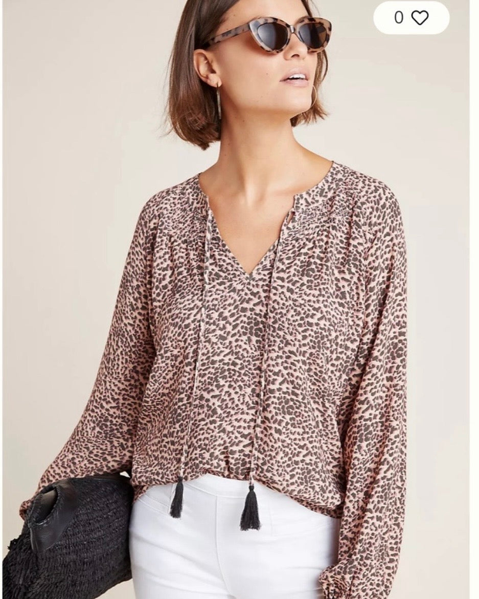# 130 Anthropologie x Kachel Animal Leopard Print Tie Front Sz  8 Womens Top Blouse