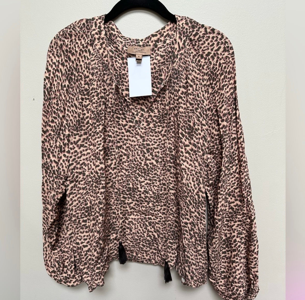 # 130 Anthropologie x Kachel Animal Leopard Print Tie Front Sz  8 Womens Top Blouse