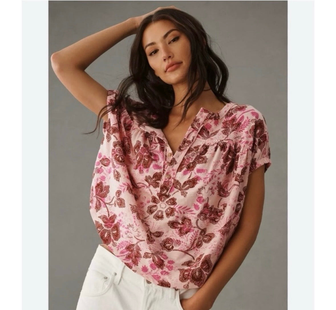 #130 Pilcro Anthropologie Floral Pink Blouse Sz Small