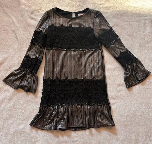 #102 - GB Girls size S gray and black long sleeve dress