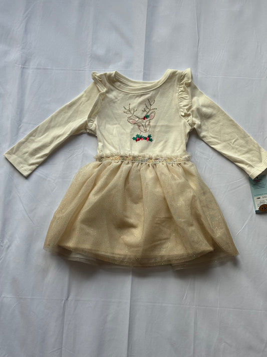 #88 Cat & Jack NWT Reindeer Sparkle Dress Girls Size 18M