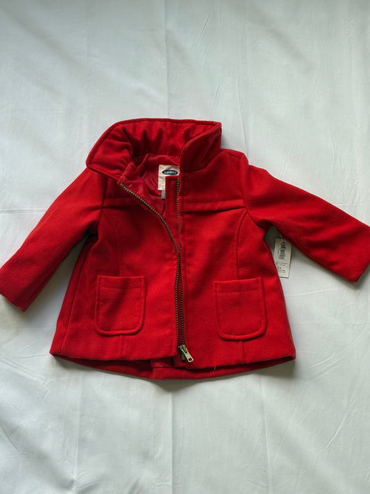 #88 Old Navy NWT Red Zip Pea Coat Girls Size 6-12M
