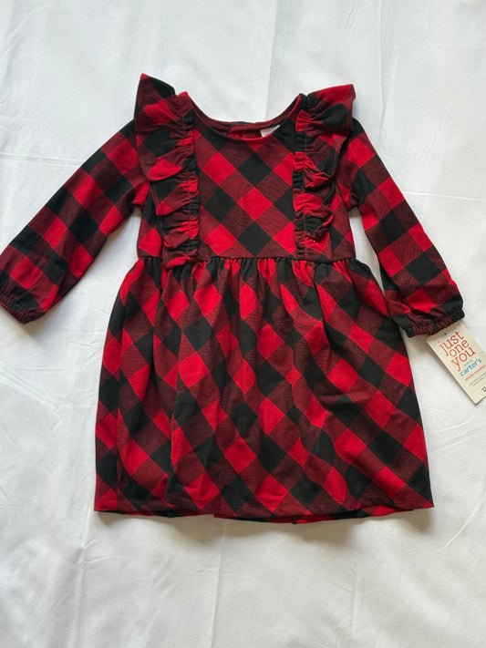 #88 Carters NWT Red Buffalo Plaid Dress Girls Size 12M