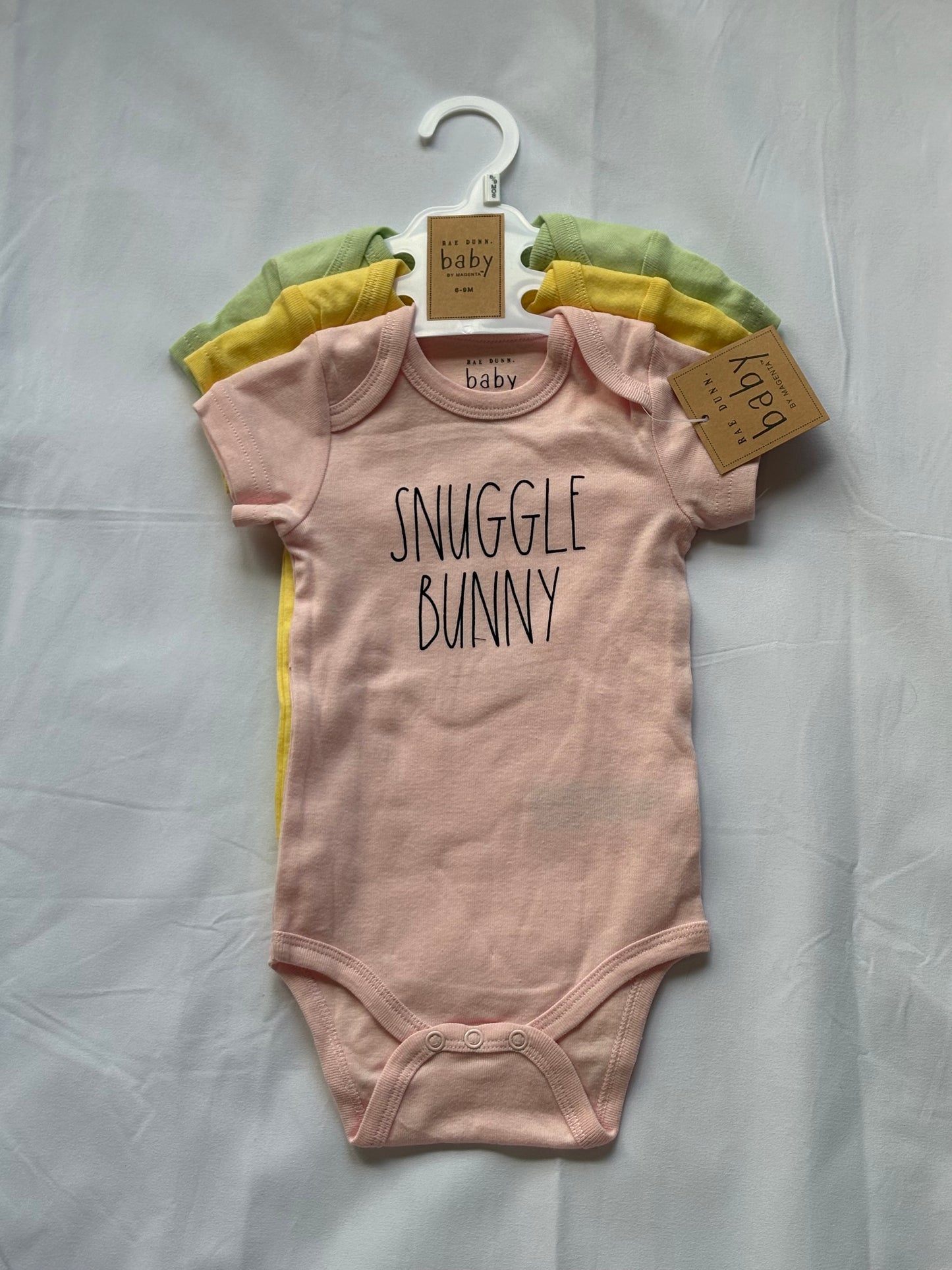 #88 Rae Dunn NWT Pastel Baby Onesies (3 pack) Girls Size 6-9M