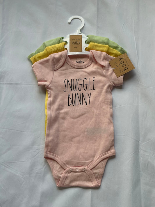 #88 Rae Dunn NWT Pastel Baby Onesies (3 pack) Girls Size 6-9M