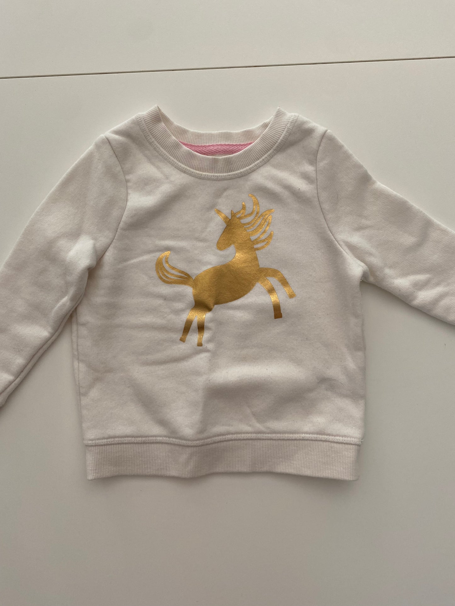 #84B-Girls 18M, Cat & Jack Cream Unicorn and Multicolored Love Sweatshirts, GUC