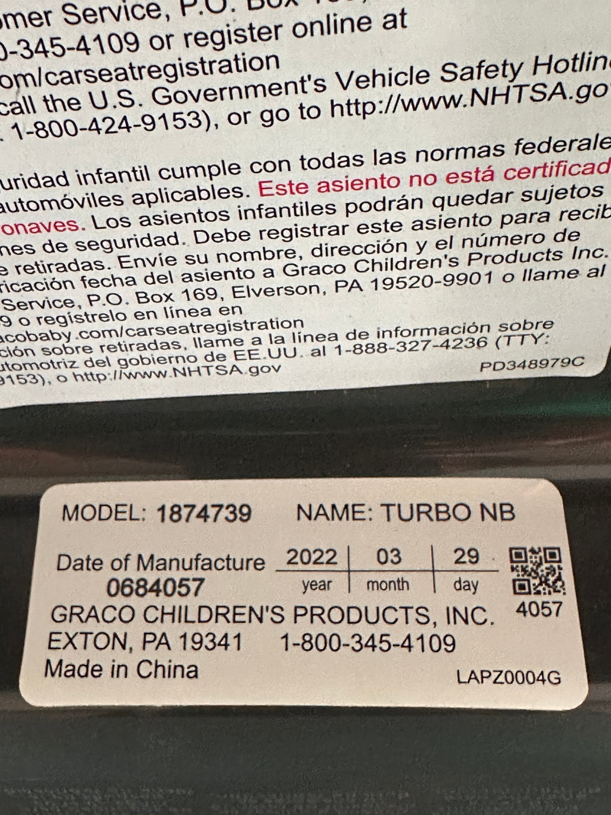 #163 Graco Turbo Booster Seat - Manufactured 3/2022