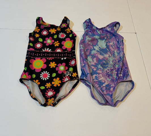 #180 Girls 3T-4T GK Elite Leotard Set (Black Floral and Purple)