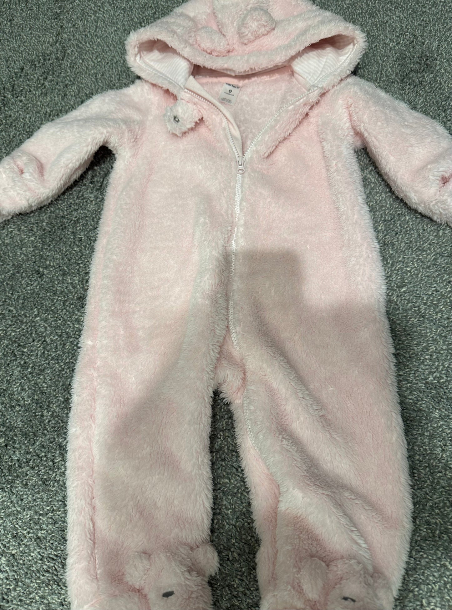 #53 baby girl long sleeve hooded jumpsuit - pink 9m