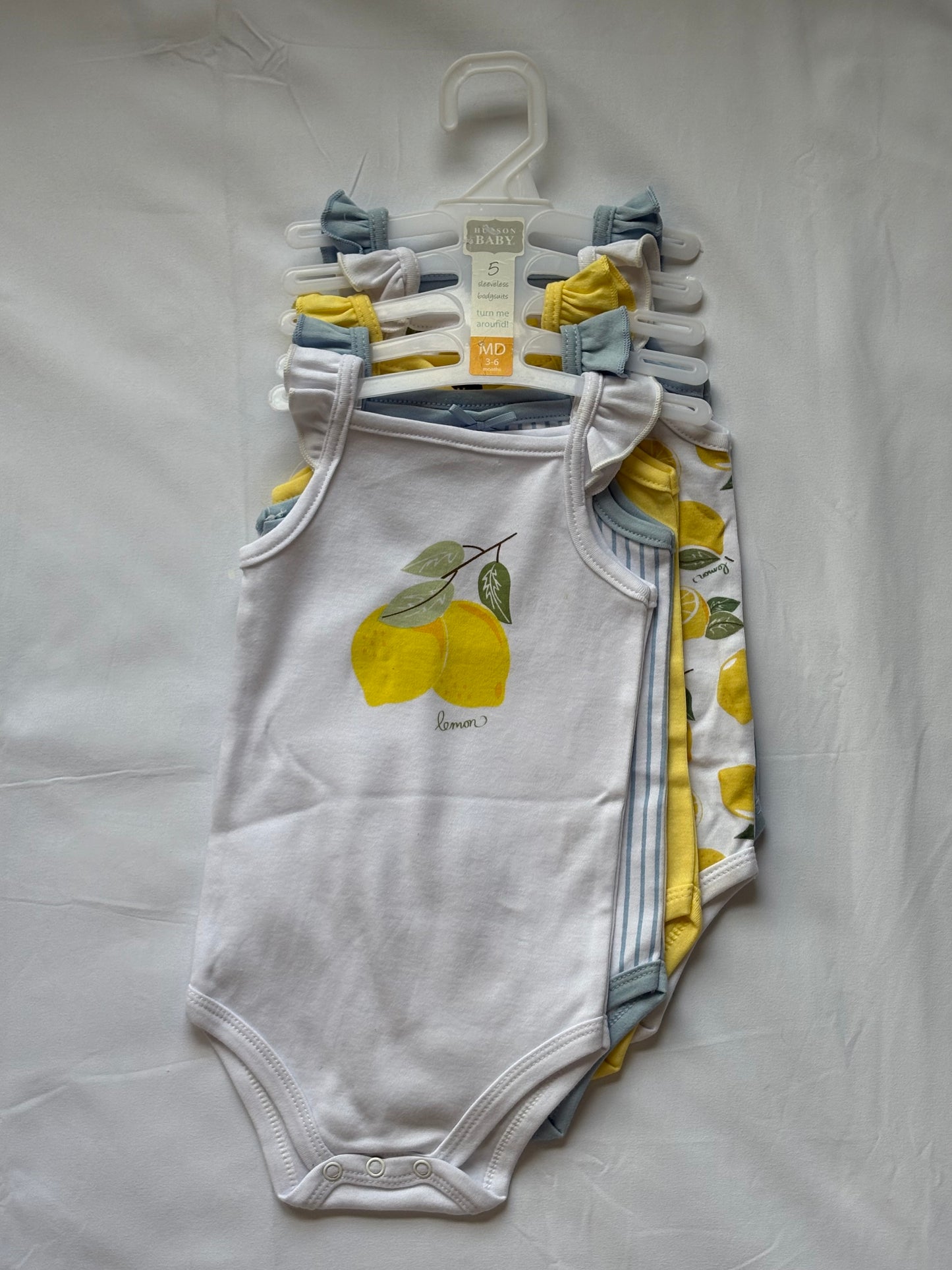 #88 Hudson Baby Lemon Sleeveless Onesies (5 pack) Girls Size 3-6M