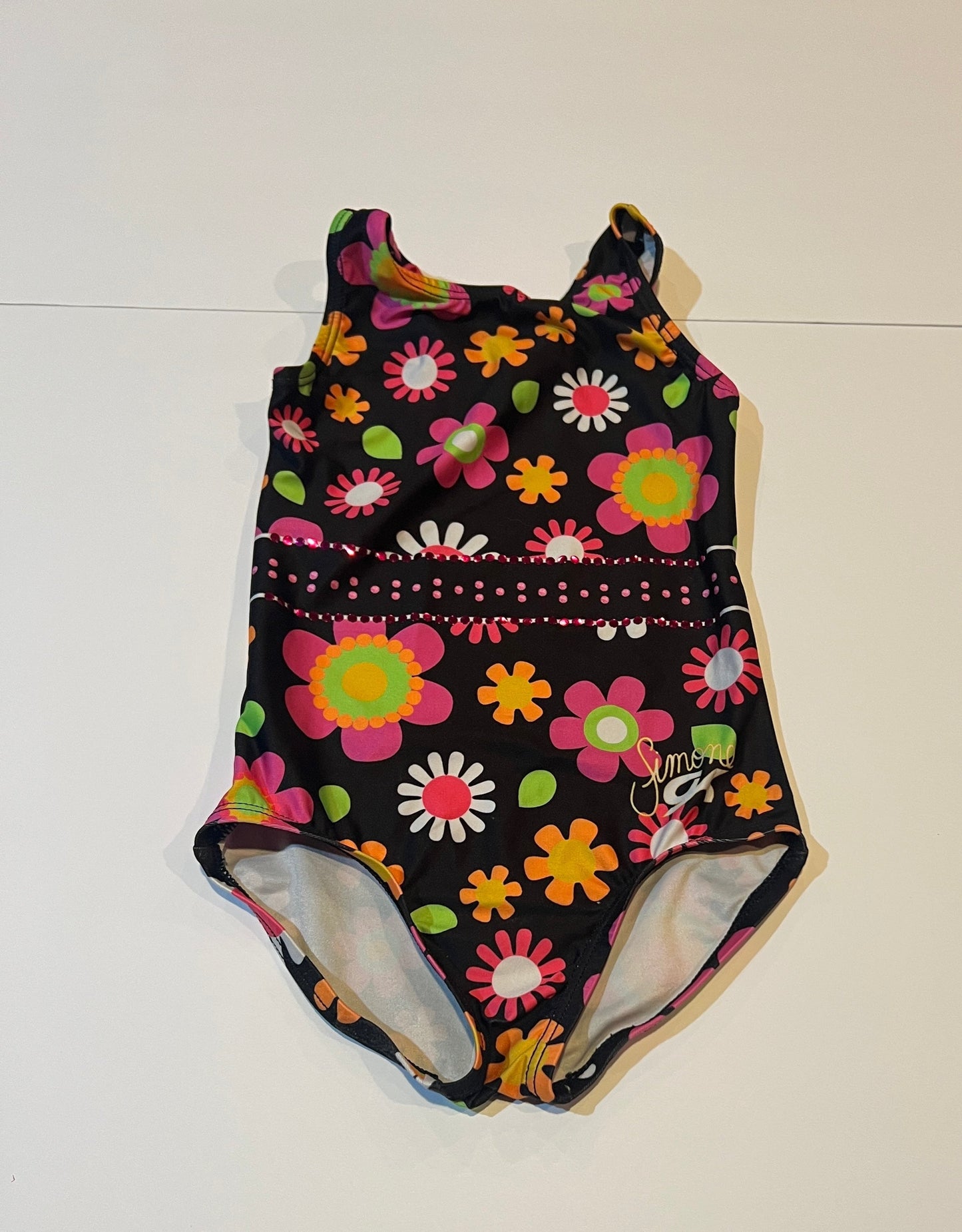 #180 Girls 3T-4T GK Elite Leotard Set (Black Floral and Purple)