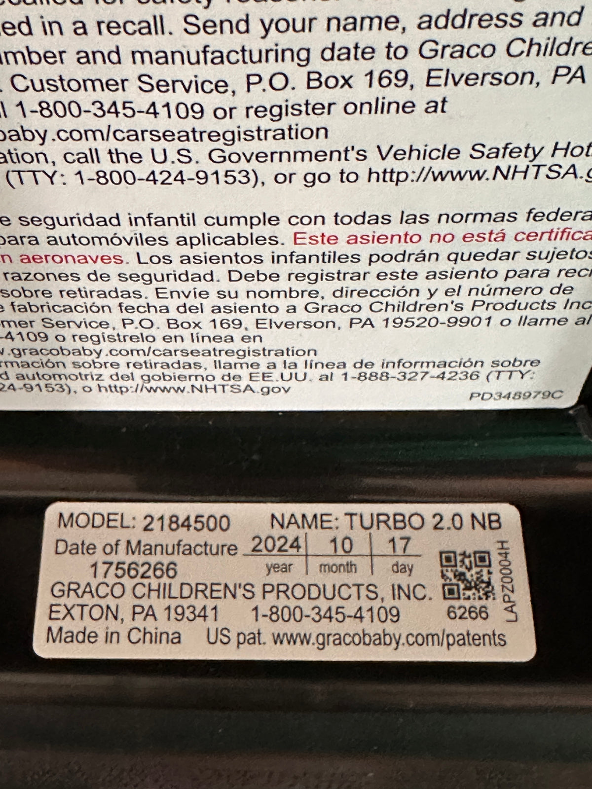 #163 Graco Turbo 2.0 Booster Seat (2 of 2) - Manufactured 10/2024