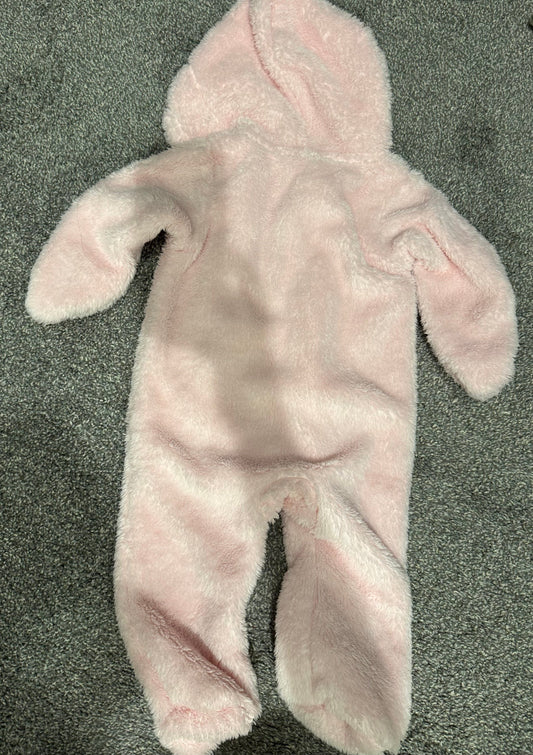 #53 baby girl long sleeve hooded jumpsuit - pink 9m