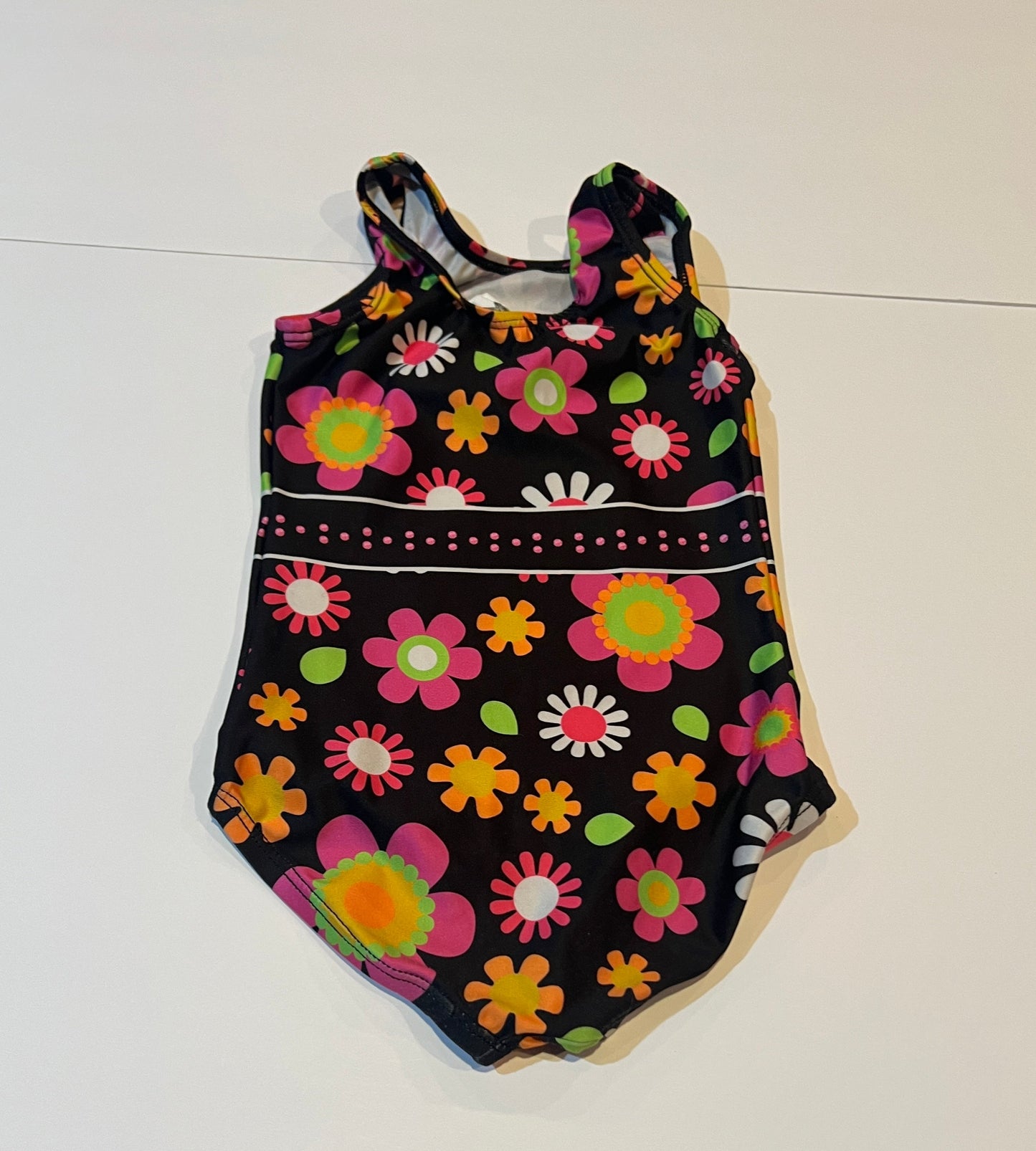 #180 Girls 3T-4T GK Elite Leotard Set (Black Floral and Purple)