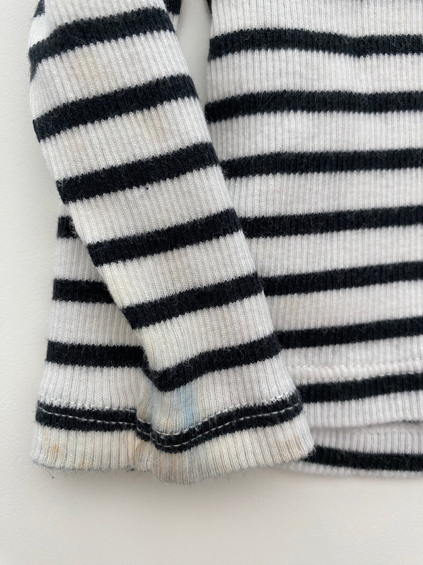 #84B-Girls 12-18M, H&M white/navy stripe w/unicorn ribbed and Old Navy navy/white stripe thermal shirt, VGUC