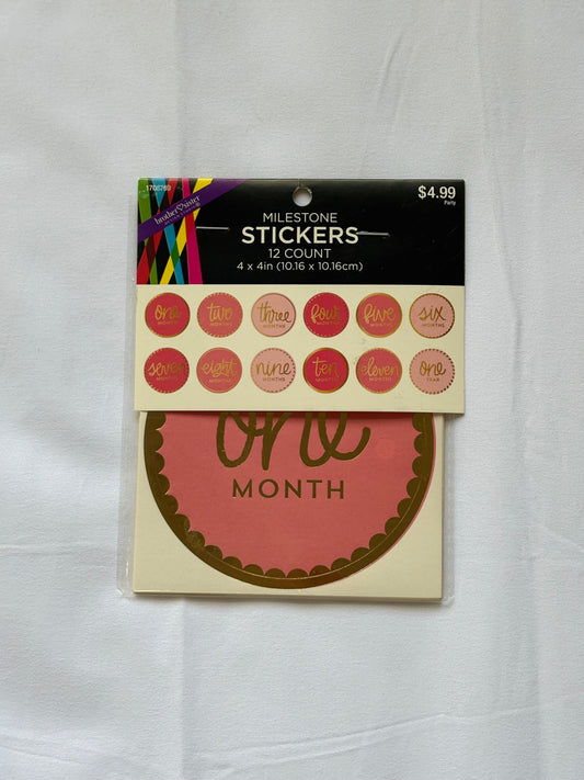 #88 Pink and Gold Baby Month Milestone Stickers 12 count