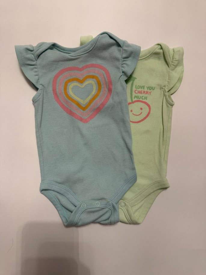 #78 REDUCED Jumping Beans 2 piece Heart and Cherry Bodysuits Girls 6M