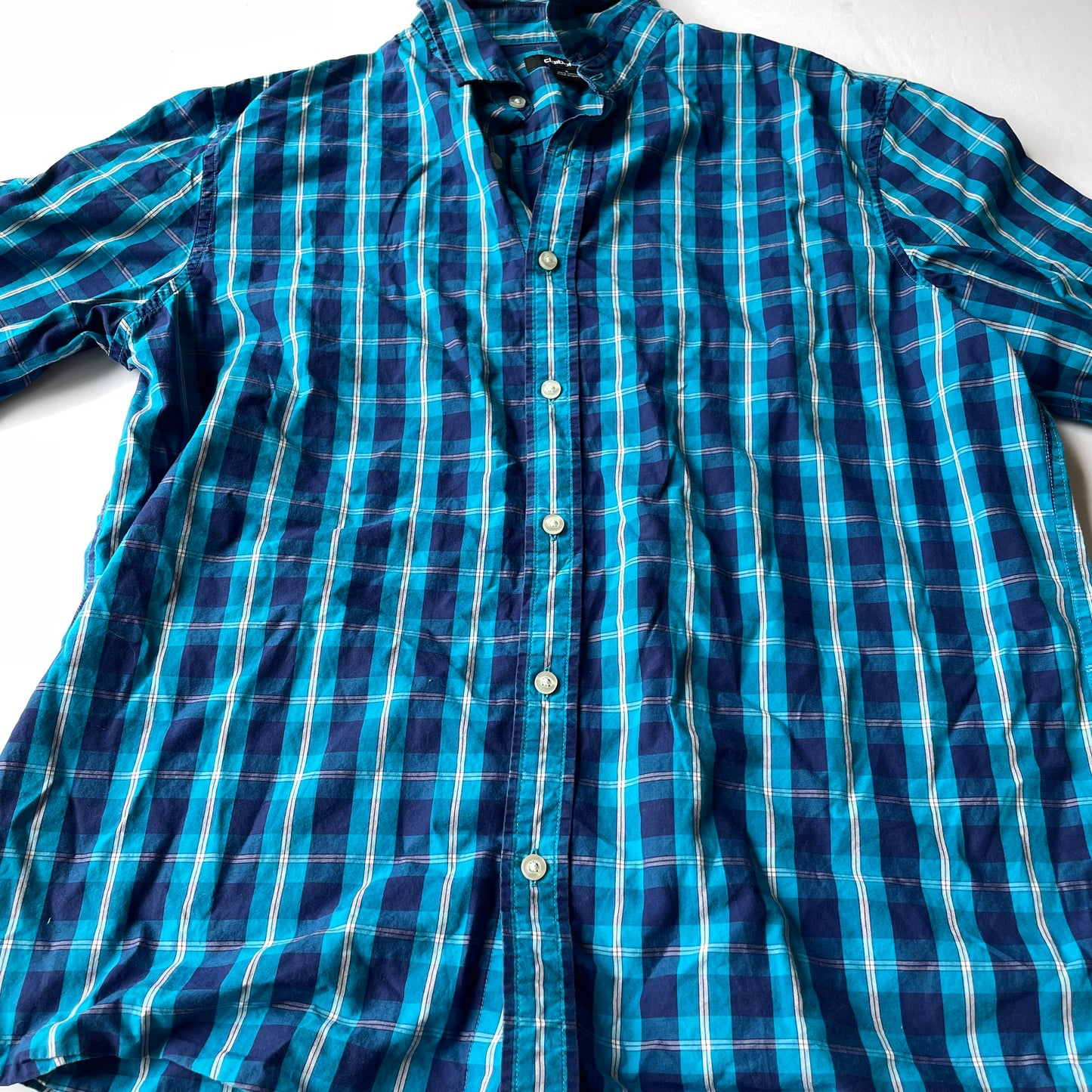 Seller 67 - Clairborne Mens Blue Plaid Shirt Large