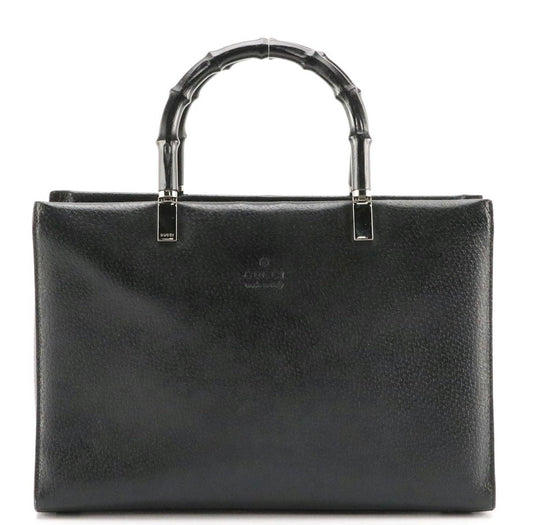 #146 - REDUCED Gucci Black Leather Bag with Bamboo Handles