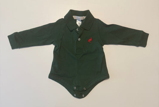 #93 LIKE NEW TBBC Prim & Proper long sleeve green polo onesie boys size 0-6 months