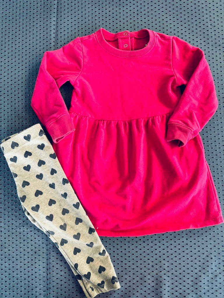 Primary Pink Dress with Heart Leggings 18-24 months