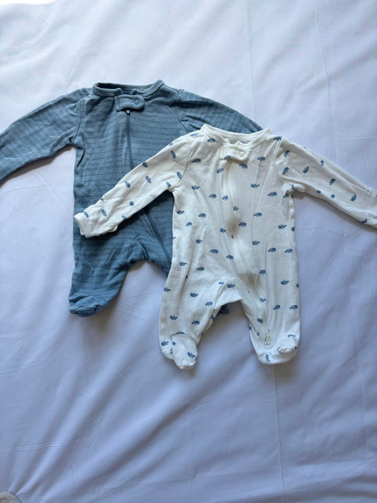 #88 REDUCED Carters Just One You Blue Rhino Footie PJs Boys Size Newborn
